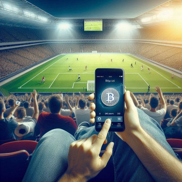 sports bettor using a crypto wallet on a mobile device during a live match